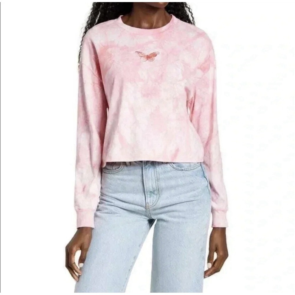 All in Favor Butterfly Tie Dye Top Womens Small Pink NWT